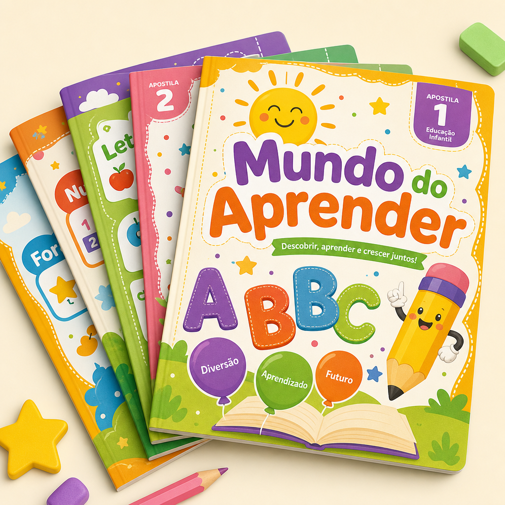 Coleção Mundo do Aprender com as 20 apostilas de alfabetização
